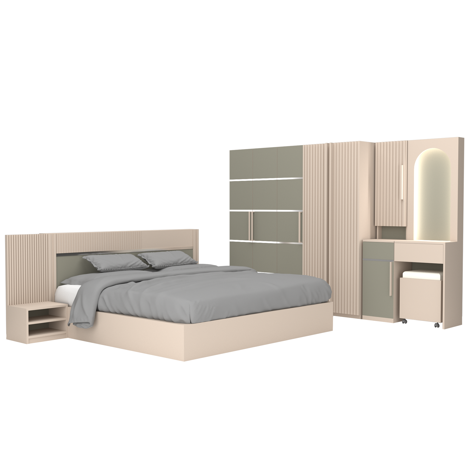 Cover 6-piece bedroom set, including mattress.